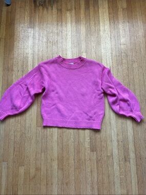 Princess Polly Bright Pink Balloon-Sleeve Crewneck Sweater